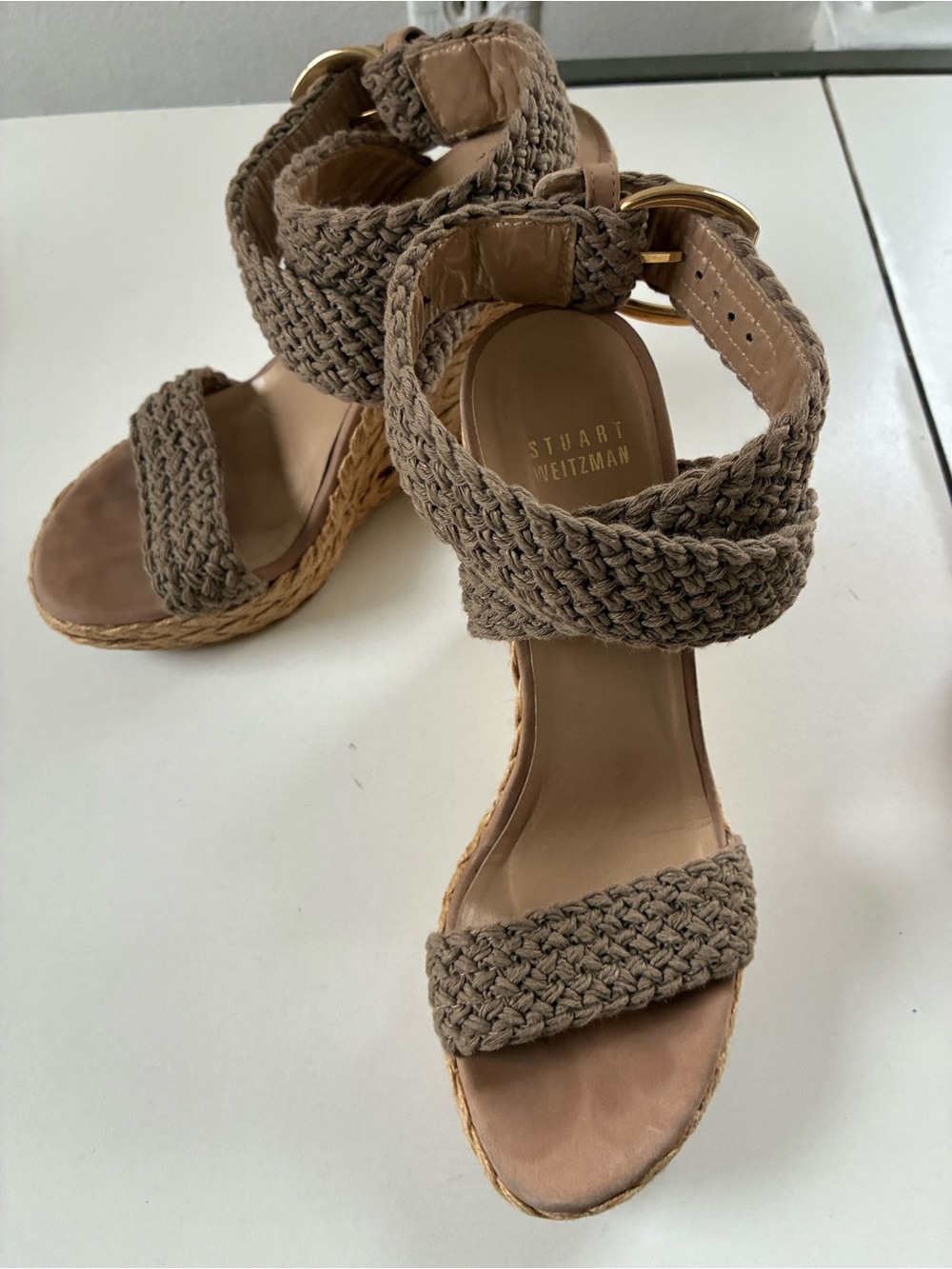 Stylist Archive | Stuart Weitzman Green Braided Espadrille Wedge Sandals Size 7 - Picture 2 of 6